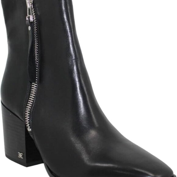 Sam Edelman Shoes - Sam Edelman Carlysle Black Leather Block Heel Silver Zipper Ankle Boots (SIZE 5)